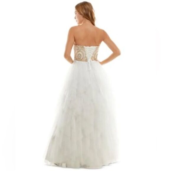 SAY YES TO THE PROM Juniors' Embellished Strapless Cascade Gown, evening dress 5 - Picture 7 of 16